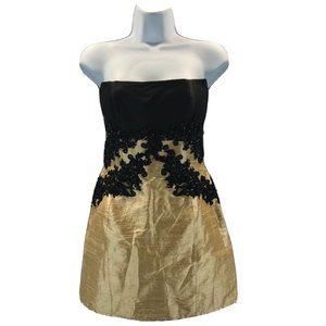 Leanne Marshall Beaded Lace Silk Fully Lined Strapless Evening Mini Dress Sz 2